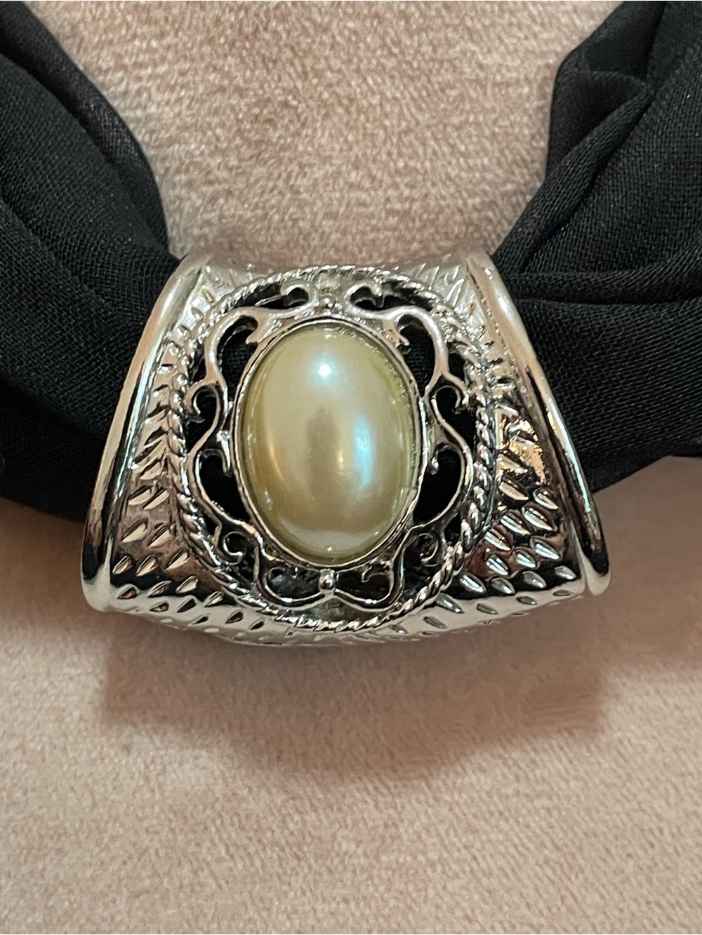 Scarf Ring with Silver-Tone Pearl Accent